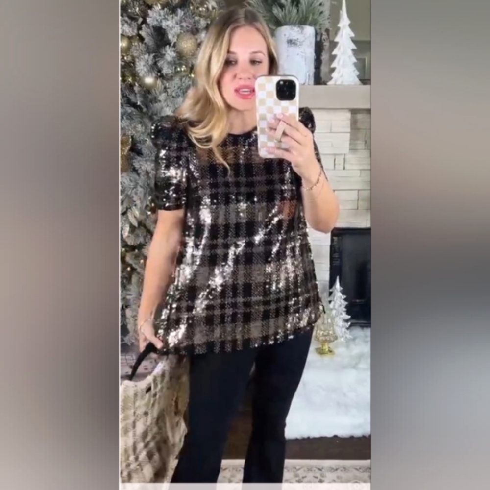 THML - (Anthropologie) Plaid Sequin Top - NWOT
